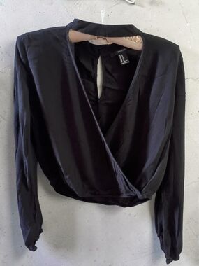 Forever 21 Black Faux Wrap Blouse